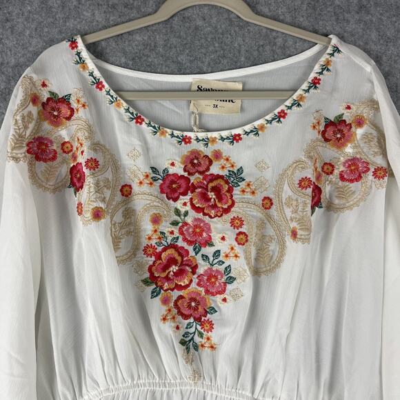 Savanna Jane Embroidered Top Womens 3X Floral Babydoll Boho Peasant Romantic NEW - Picture 2 of 16